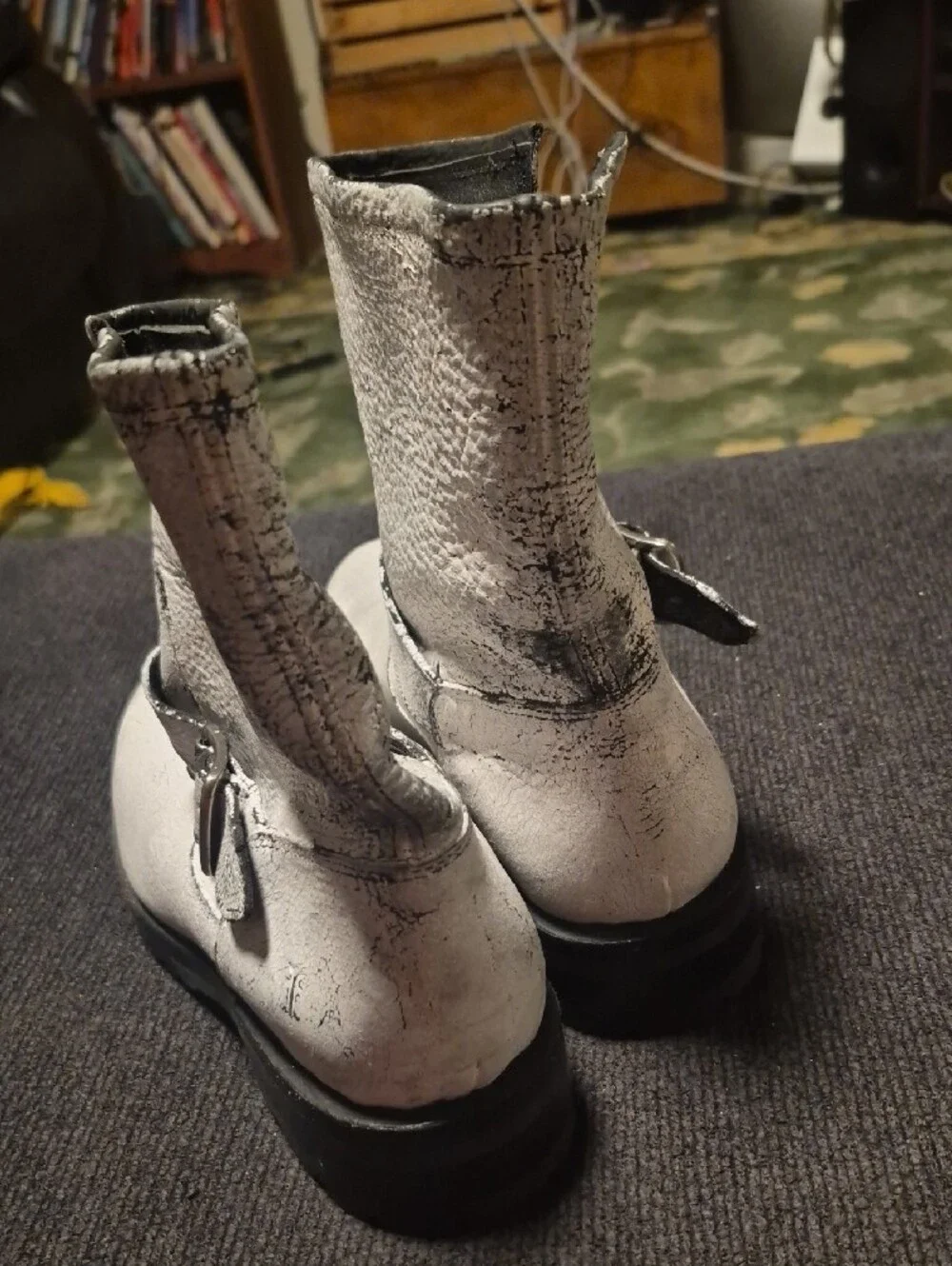 Frye White Distressed Leather Buckle Ankle Boots